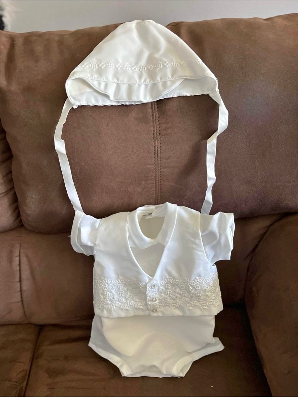 Classic White Baby Bonnet and Vest Bodysuit Set